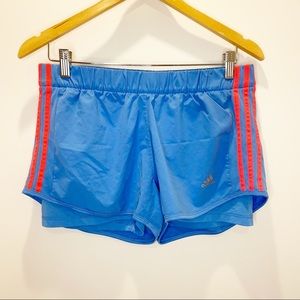 Adidas Blue & Coral Climalite Spandex Layered Athletic Workout Gym Shorts